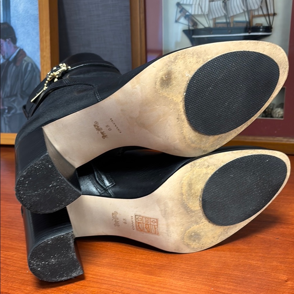 Coach Black Heeled Boots with Gold Hardware - Picture 11 of 13